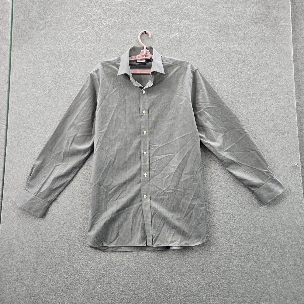 Polo Ralph Lauren Men Button Up Shirt 16 Gray Check Easy Care Long Sleeve
